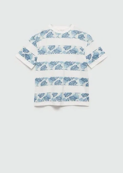 Mango Kids' Leaf Print T-shirt Blue