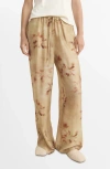Mango Leaf Print Wide Leg Drawstring Pants In Brown