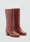Mango Leather Ankle Boots With Block Heel Cognac In Cognac