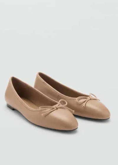 Mango Leather Ballet Flats Medium Brown