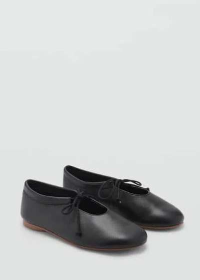 Mango Kids' Leather Ballet Flats With Bow Black