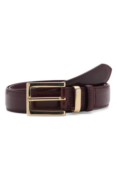 Mango Women's Square Buckle Leather Belt In Burgundy