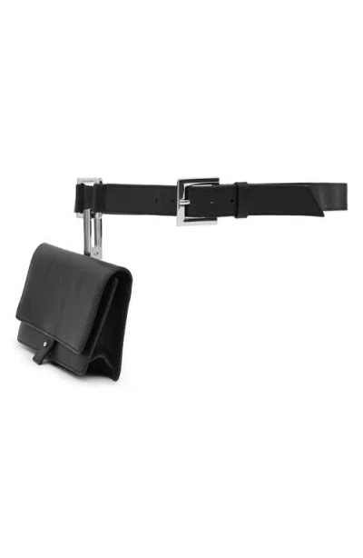 Mango Leather Belt With Detachable Pouch In Black