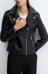 Mango Leather-effect Biker Jacket Black