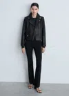 Mango Leather Biker Jacket Black