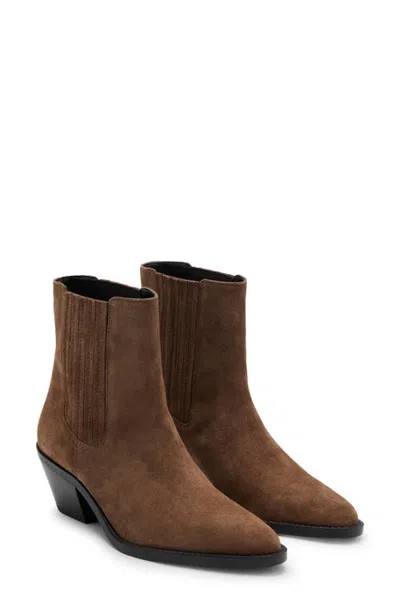 Mango Leather Block Heel Bootie In Tobacco Brown
