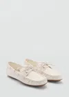 Mango Leather Boat Shoe With Laces White In White