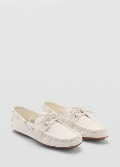 Mango Leather Boat Shoe With Laces White