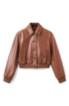 Mango Leather Bomber Jacket In Brown