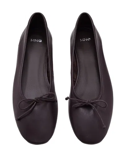 Mango Leather Bow Ballet Flats In Burgundy