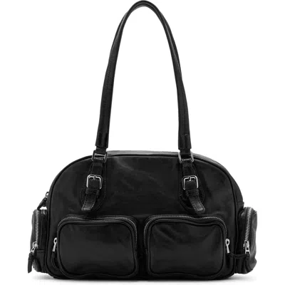 Mango Leather Bowling Bag In Black