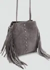 Mango Leather Bucket Bag With Fringes Grey In Gray