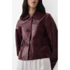 Mango Leather Button-up Jacket In Burgundy