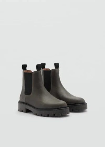 Mango Leather Chelsea Ankle Boots Grey