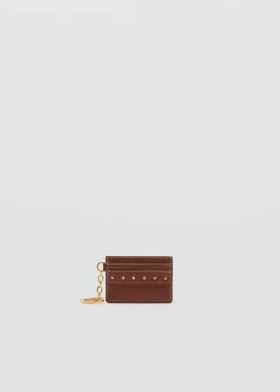 Mango Leather-effect Card Holder With Studs Leather