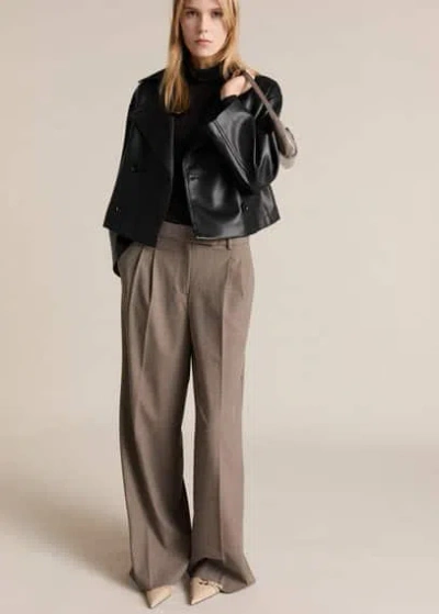 Mango Leather Effect Crop Jacket Black