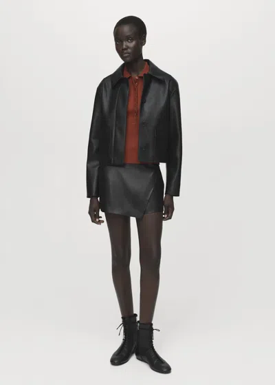 Mango Leather-effect Culottes Black