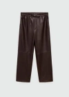 Mango Leather-effect Elastic Waist Trousers Chocolate
