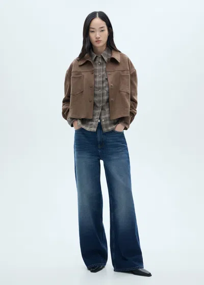 Mango Leather-effect Jacket With Pockets In Brown