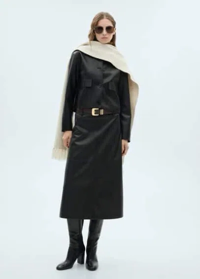 Mango Leather-effect Jacket With Pockets Black