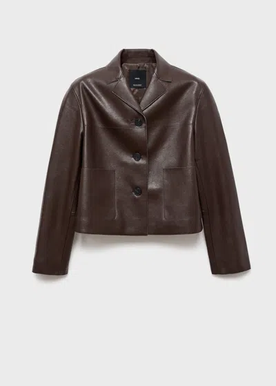 Mango Leather-effect Jacket With Pockets In Brown