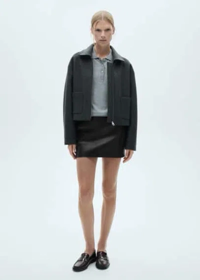Mango Leather-effect Mini-skirt Black In Noir