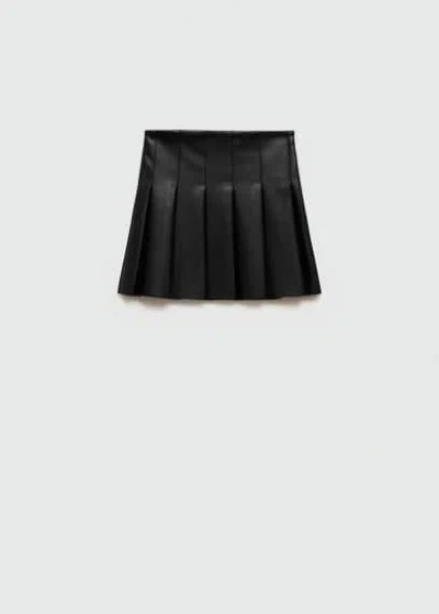 Mango Kids' Leather-effect Pleated Mini-skirt Black In Noir