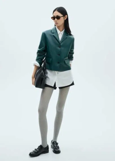 Mango Leather Effect Quilted Jacket Blue