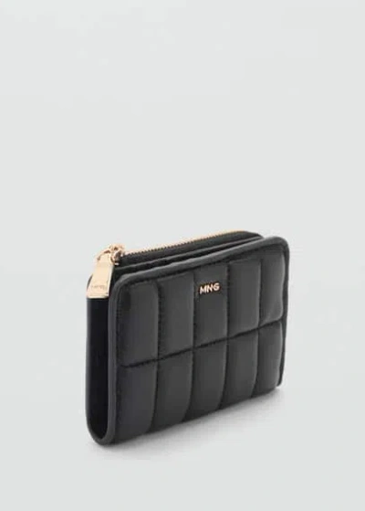Mango Leather Effect Quilted Wallet Black