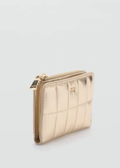 Mango Leather Effect Quilted Wallet Gold