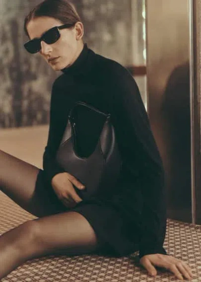 Mango Leather-effect Shoulder Bag Black In Black