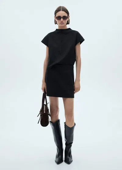 Mango Leather-effect T-shirt Black