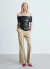Mango Leather-effect Top With Open Shoulders Black In Black