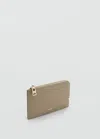 Mango Porte-cartes Simili-cuir Zippé Kaki - Femme - Taille Unique -