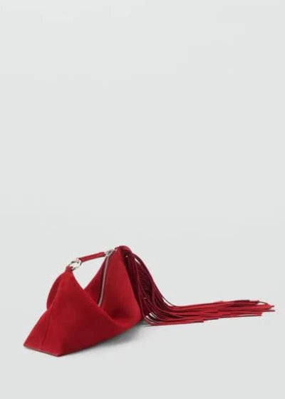 Mango Leather Handbag With Fringes Red