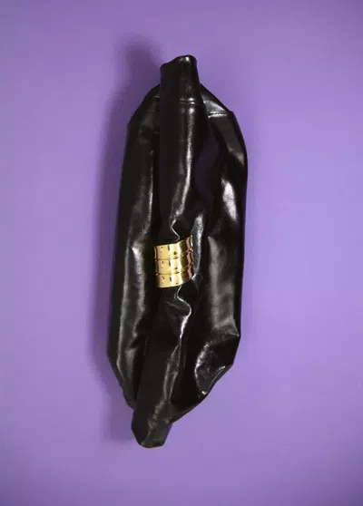 Mango Leather Handbag With Metal Appliqué In Black