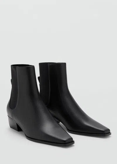 Mango Bottines Cuir À Talon Noir - Femme - 39 -  In Black