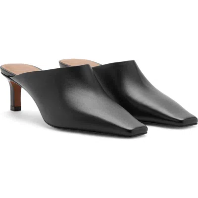 Mango Leather Heeled Mule In Black