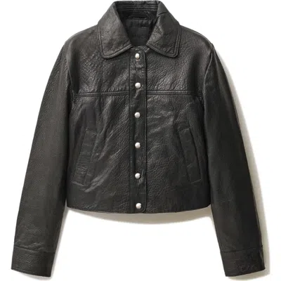 Mango Leather Jacket In Black