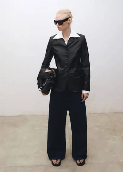 Mango Leather Jacket With Buttons Black
