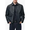 Mango Leather Jacket With Pockets In Blue