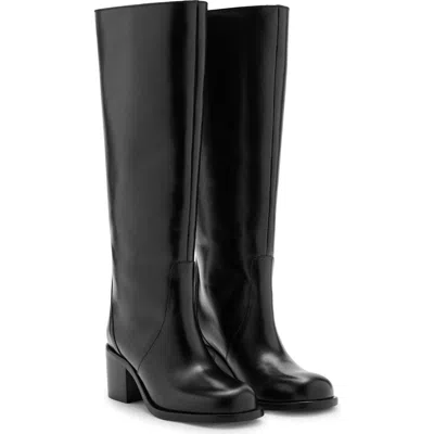 Mango Leather Knee High Boot In Black