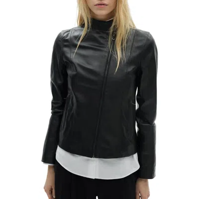 Mango Leather Moto Jacket In Black