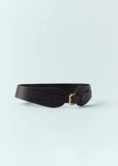 Mango Ceinture Large Cuir In Chocolat