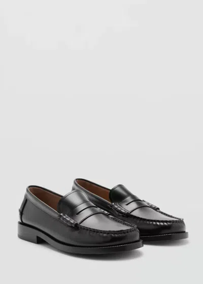 Mango Leather Penny Loafers In Black