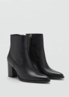 Mango Leather Pointed Ankle Boots Black In Black
