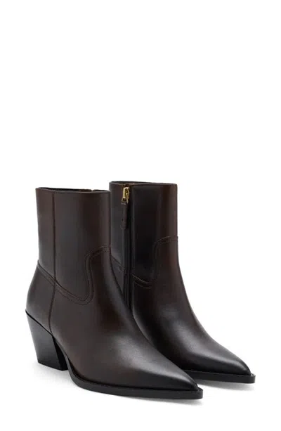 Mango Leather Pointed Toe Ankle Boot In Chocolate