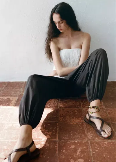 Mango Leather Sandal With Crossed Straps In Chocolate