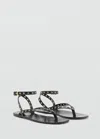 Mango Leather Sandal With Die-cut Straps Black In Black