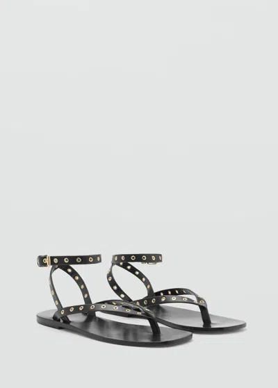 Mango Leather Sandal With Die-cut Straps Black